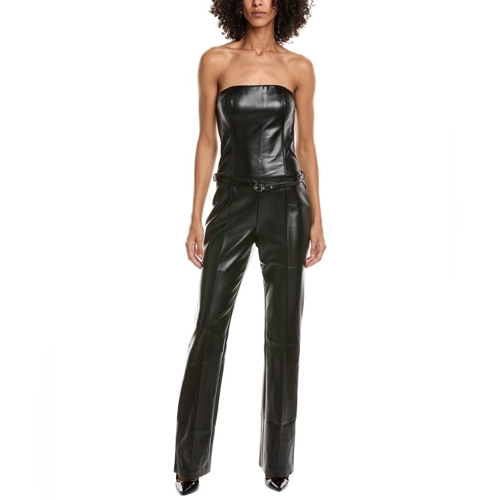NEW Amanda Uprichard Black Uptown Amoret Faux Leather Jumpsuit | Sz XS - Picture 4 of 14